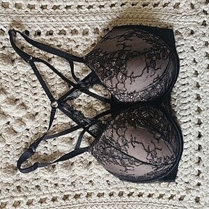 Victorias secret black lace nude very sexy pushup bra 34DD